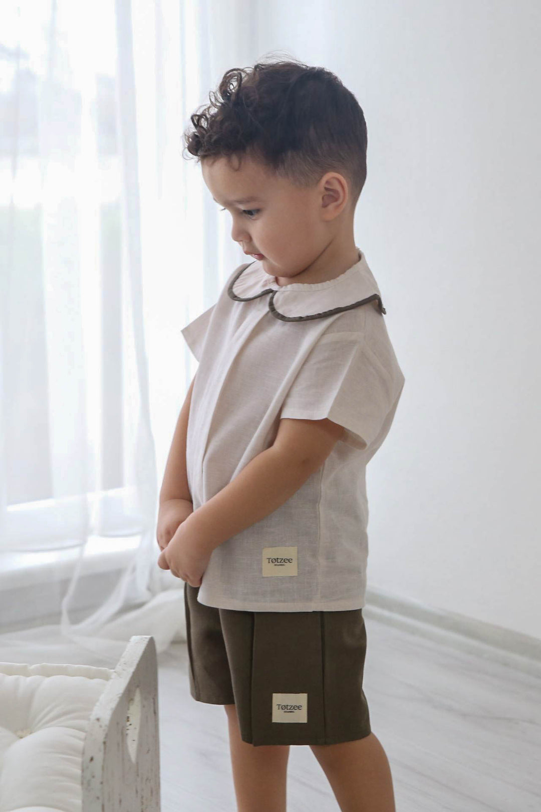 Totzee; Keten Pileli Şort Haki; Linen Pleated Shorts Khaki