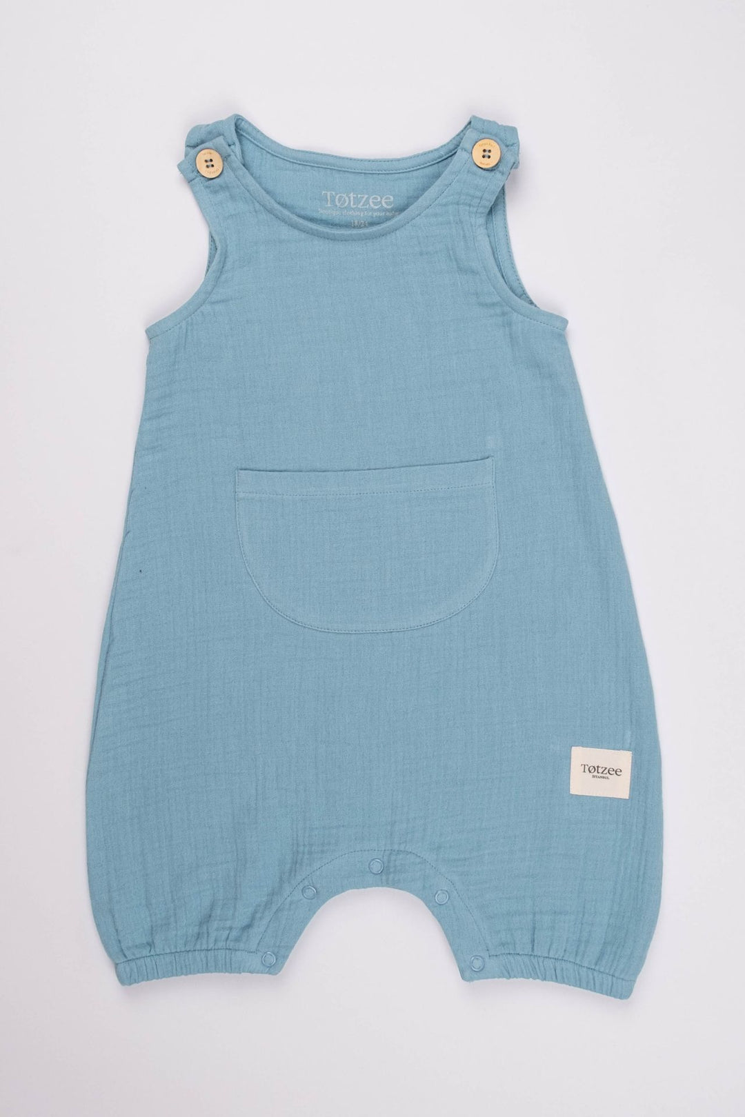Totzee; Müslin Kanguru Cepli Salopet Okyanus Mavisi; Muslin Kangaroo Pocket Salopettes Ocean Blue