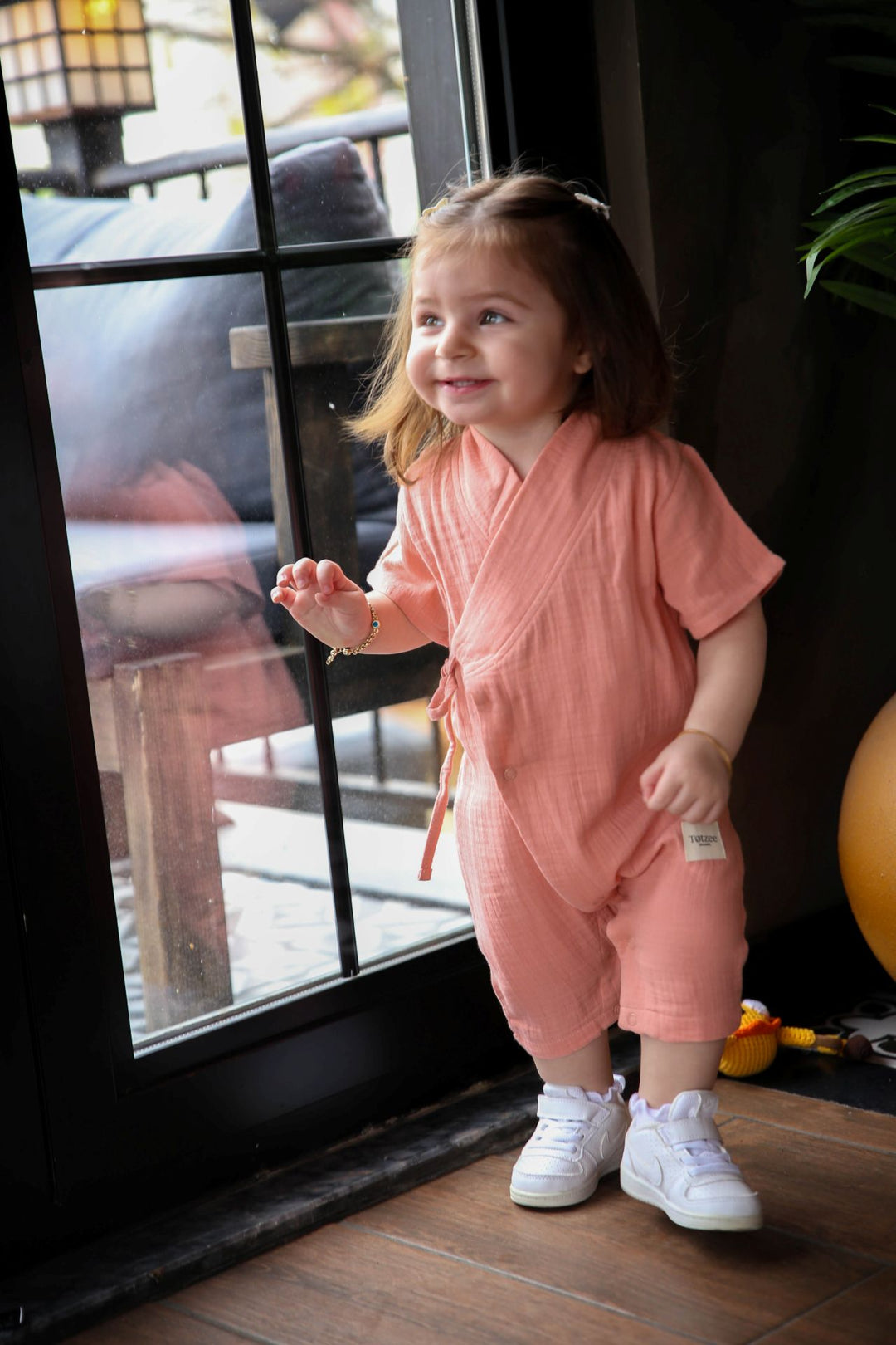 Totzee; Müslin Uzun Kimono Tulum Mercan Rengi; Muslin Long Kimono Romper Coraline