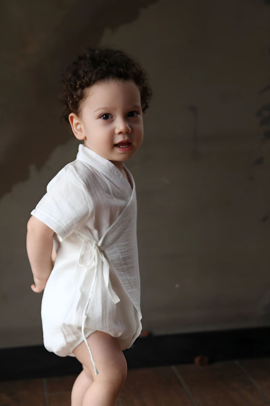 Totzee; Müslin Kısa Kimono Tulum Ekru; Muslin Short Kimono Romper Ecru