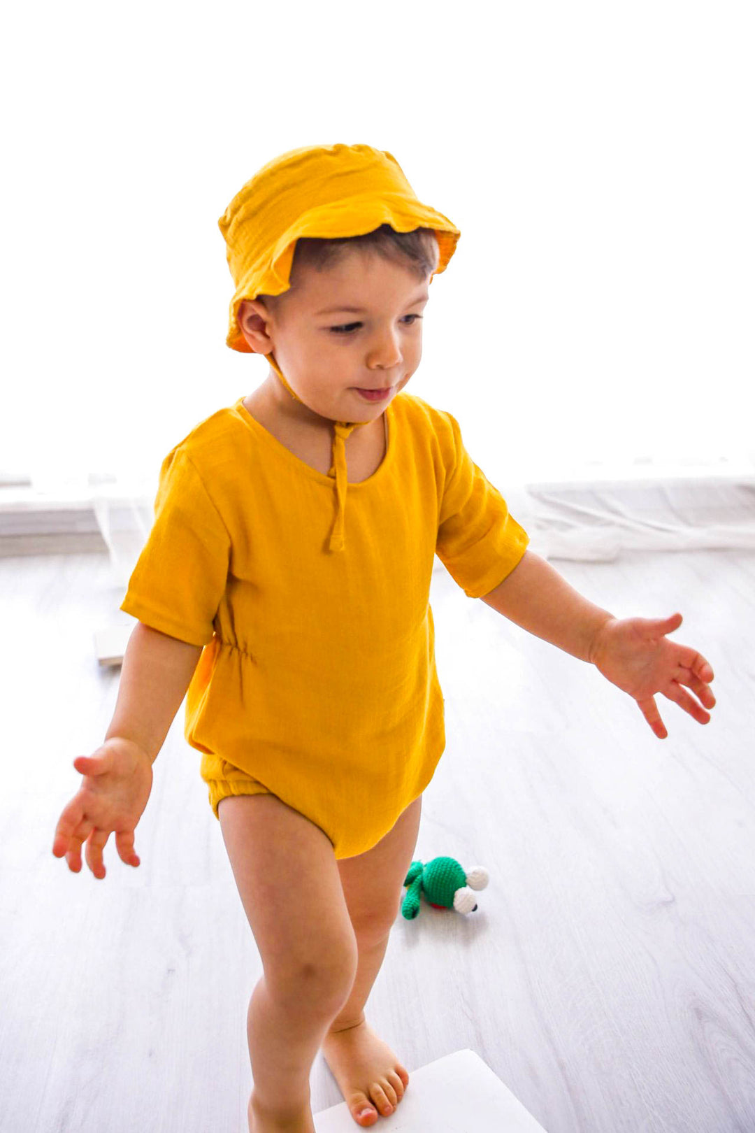 Totzee; Müslin Belden Büzgülü Tulum Sonbahar Sarısı; Muslin Waist Gathered Romper Autumn Yellow