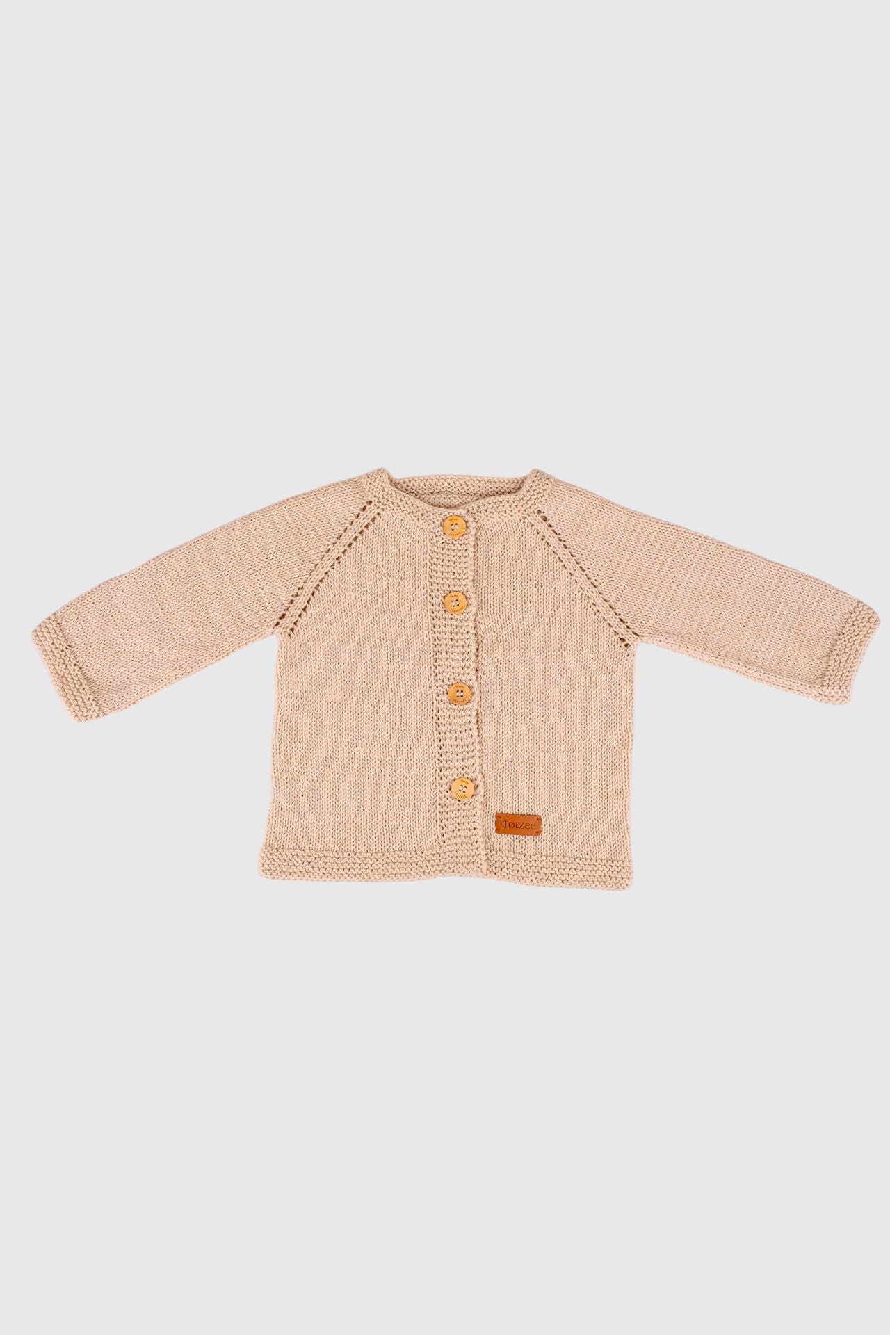 Totzee; Organik El Örgüsü Basic Hırka Antik Bej; Organic Hand-Knit Basic Cardigan Antique Beige
