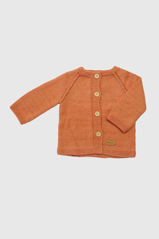 Totzee; Organik El Örgüsü Basic Hırka Şeftali Rengi; Organic Hand-Knitted Basic Cardigan Peach Colour