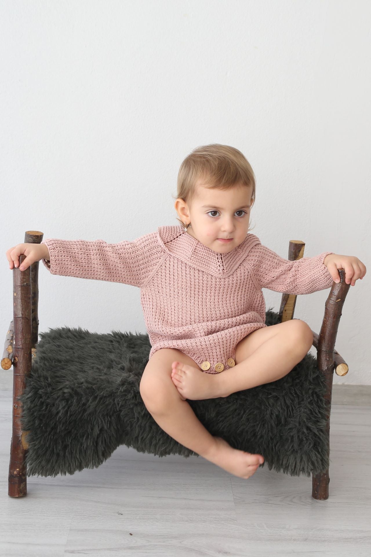 Totzee; Organik El Örgüsü Yakalı Body Lavanta Pembesi; Organic Hand-Knitted Collared Body Lavender Pink