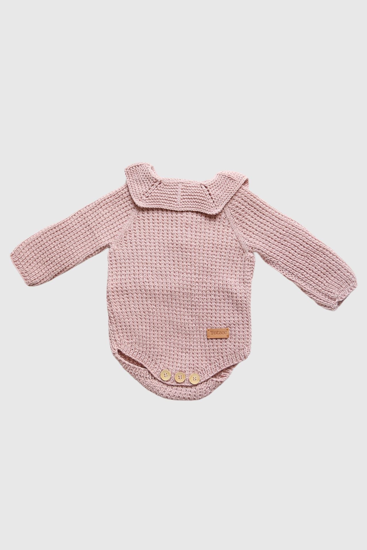 Totzee; Organik El Örgüsü Yakalı Body Lavanta Pembesi; Organic Hand-Knitted Collared Body Lavender Pink