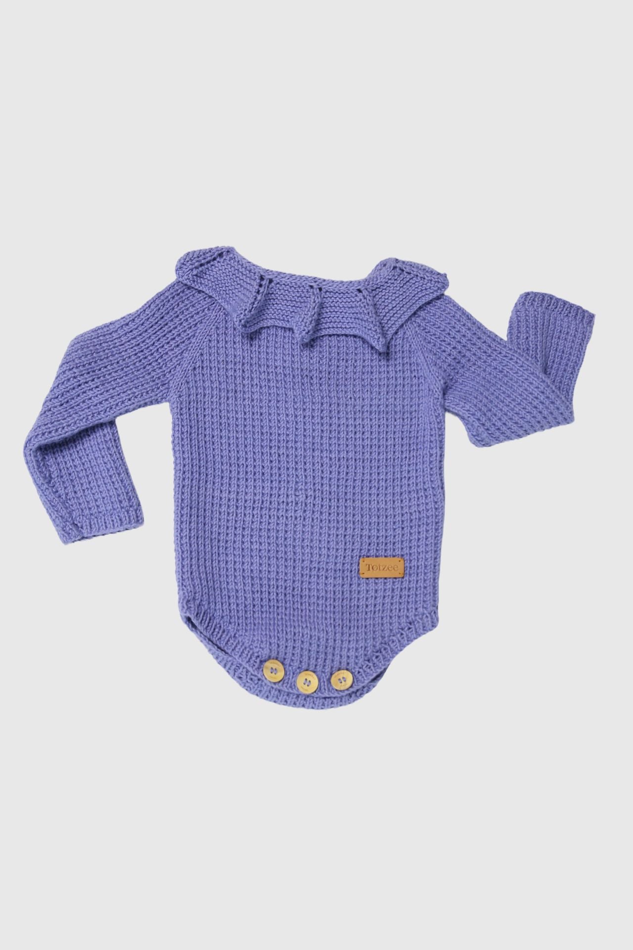 Totzee; Organik El Örgüsü Yakalı Body Orkide Mavisi; Organic Hand-Knitted Collared Body Orchid Blue
