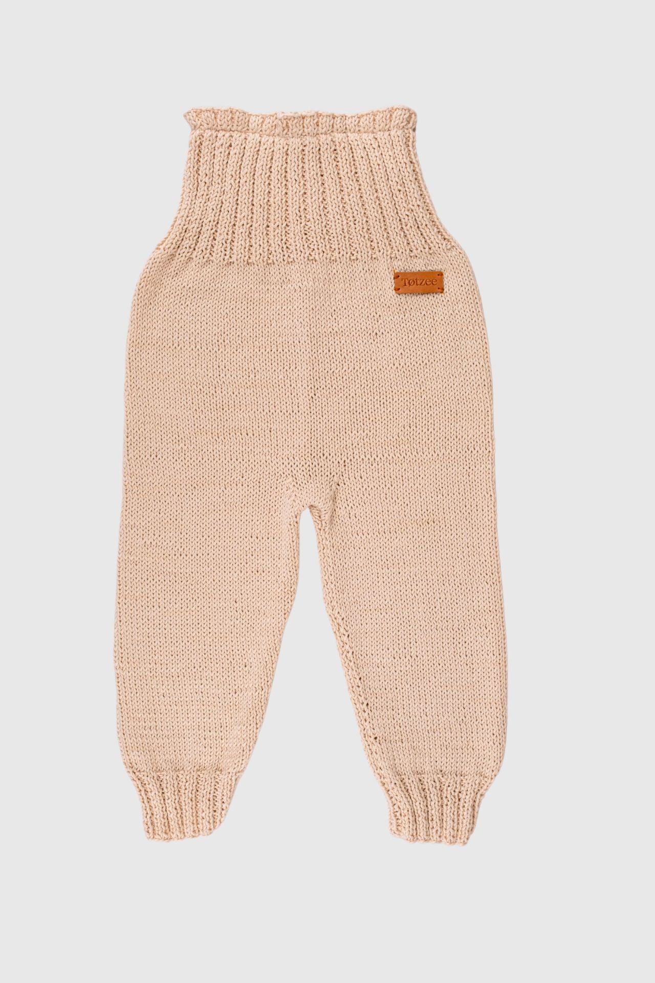 Totzee; Organik El Örgüsü Yüksek Bel Pantolon Antik Bej; Organic Hand-Knitted High Waist Trousers Antique Beige