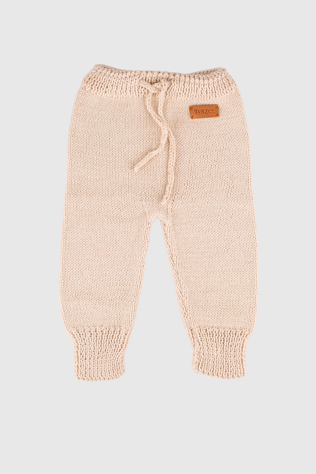 Totzee; Organik El Örgüsü Bağcıklı Pantolon Antik Bej; Organic Knitted Jogger Trousers Antique Beige