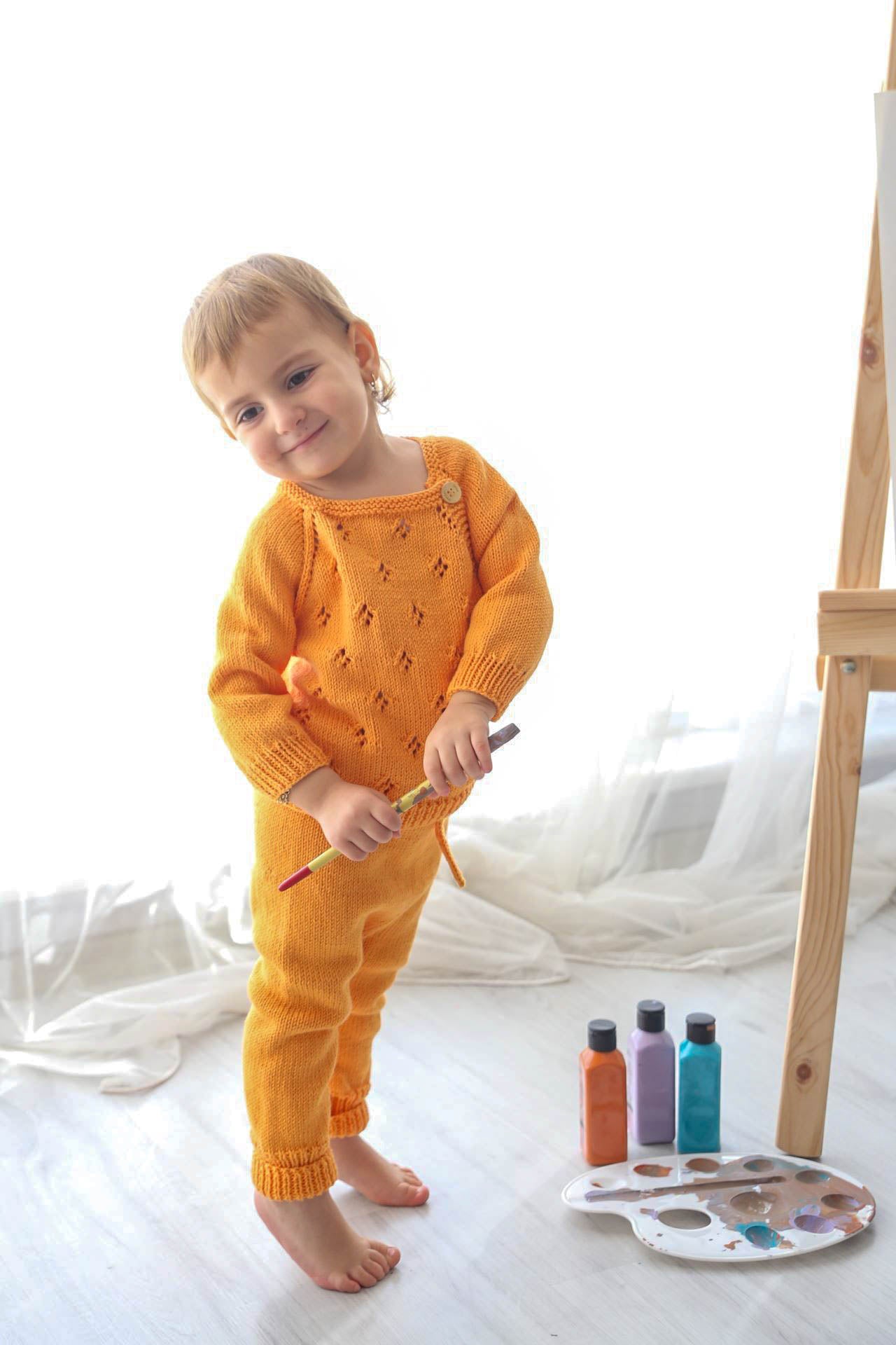 Totzee; Organik El Örgüsü Bağcıklı Pantolon Kavuniçi; Organic Knitted Jogger Trousers Pale Orange