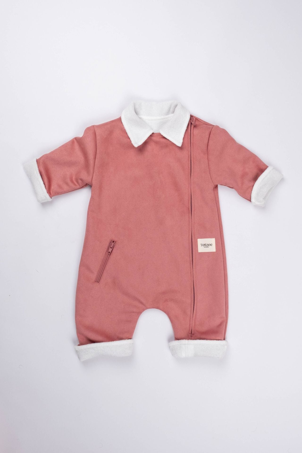 Totzee; Scuba Süet Önden Fermuarlı Tulum Gül Kurusu; Scuba Suede Front Zippered Romper Rosewood
