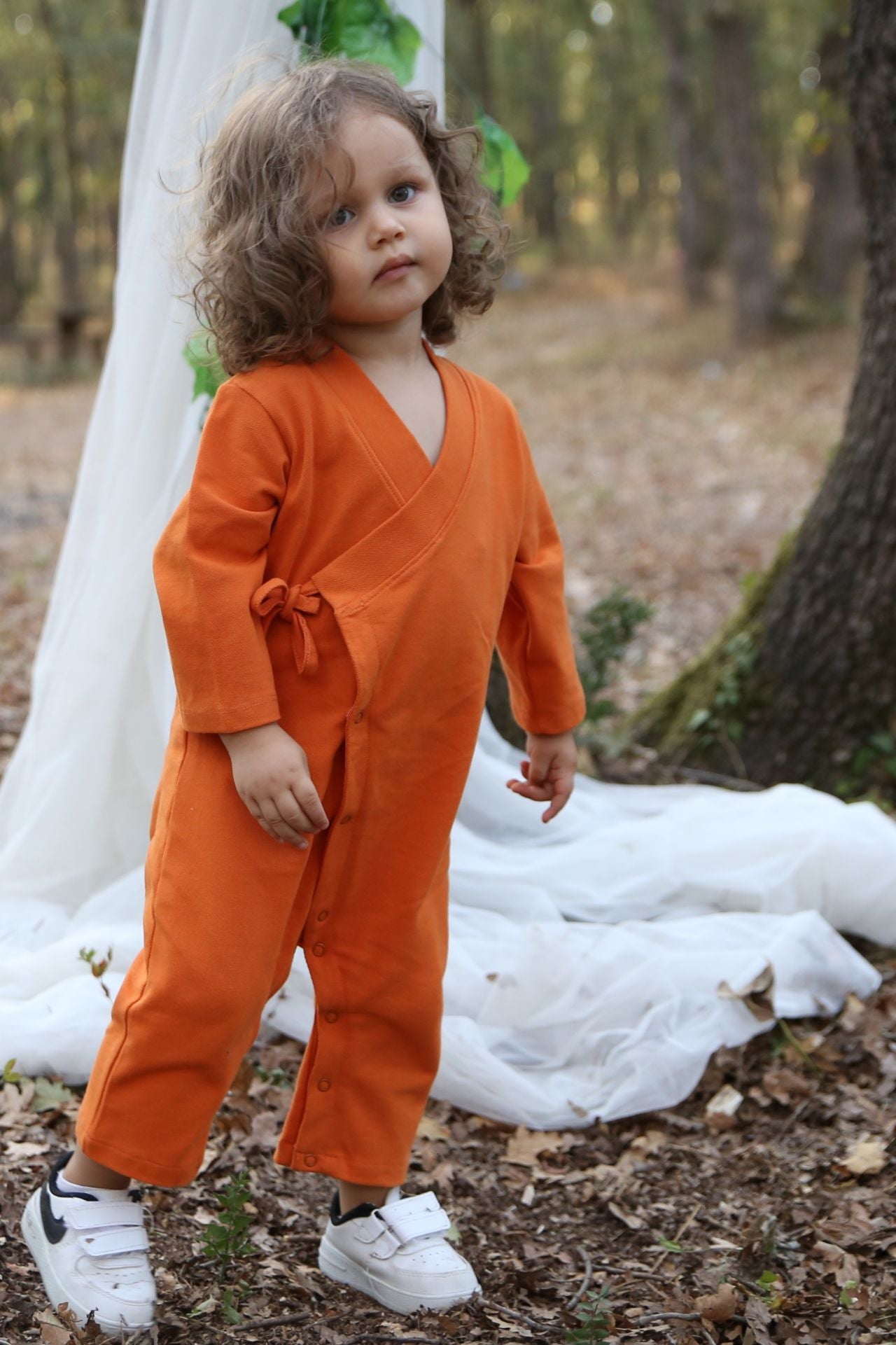 Totzee; Uzun Kimono Tulum Portakal Çiçeği; Long Kimono Jumpsuit Light Orange