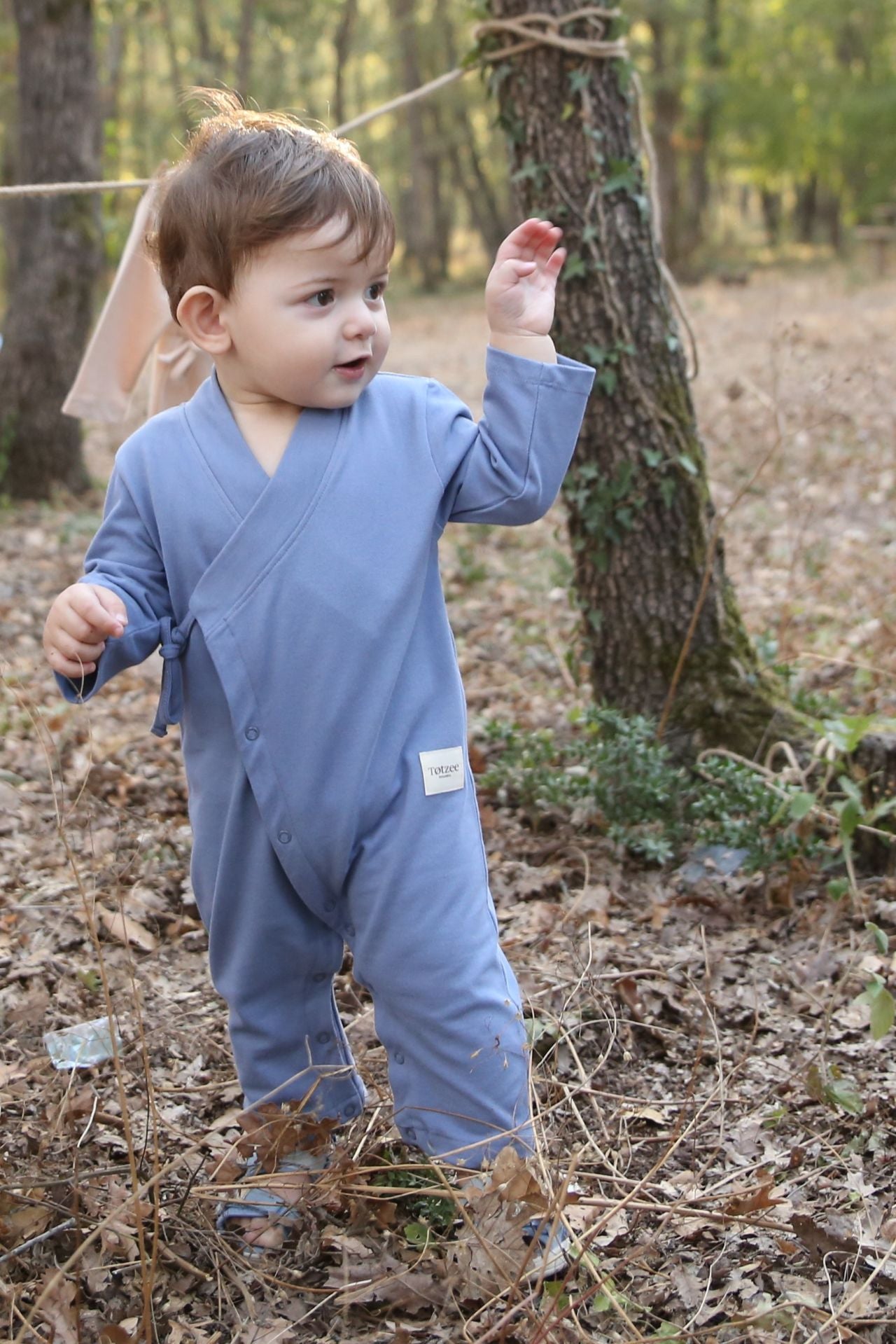 Totzee; Uzun Kimono Tulum Pastel Çivit; Long Kimono Jumpsuit Muted Indigo