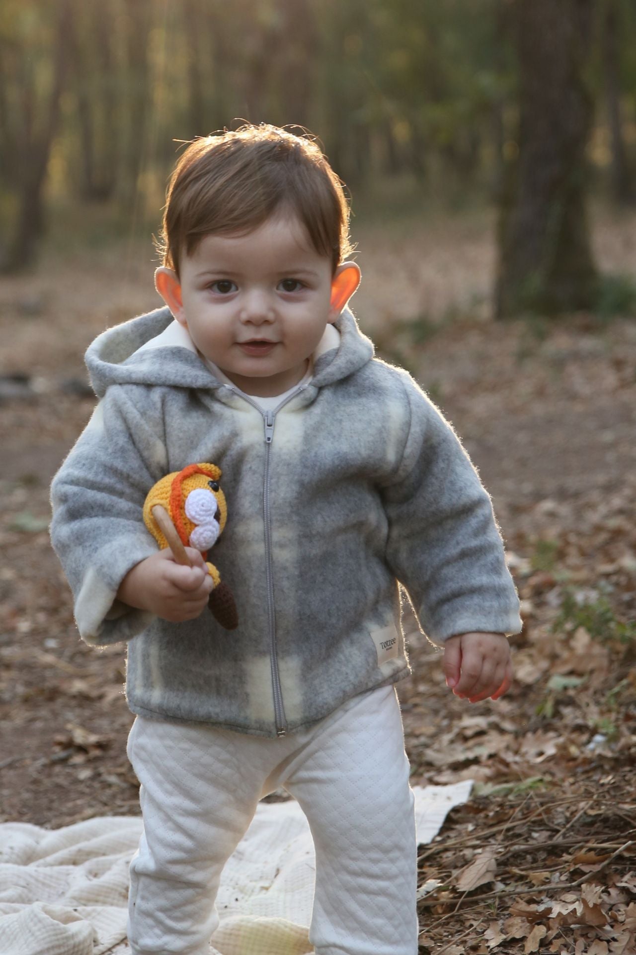 Totzee; Kapüşonlu Mont Ekose Gri & Krem; Hooded Coat Plaid Reb & Cream