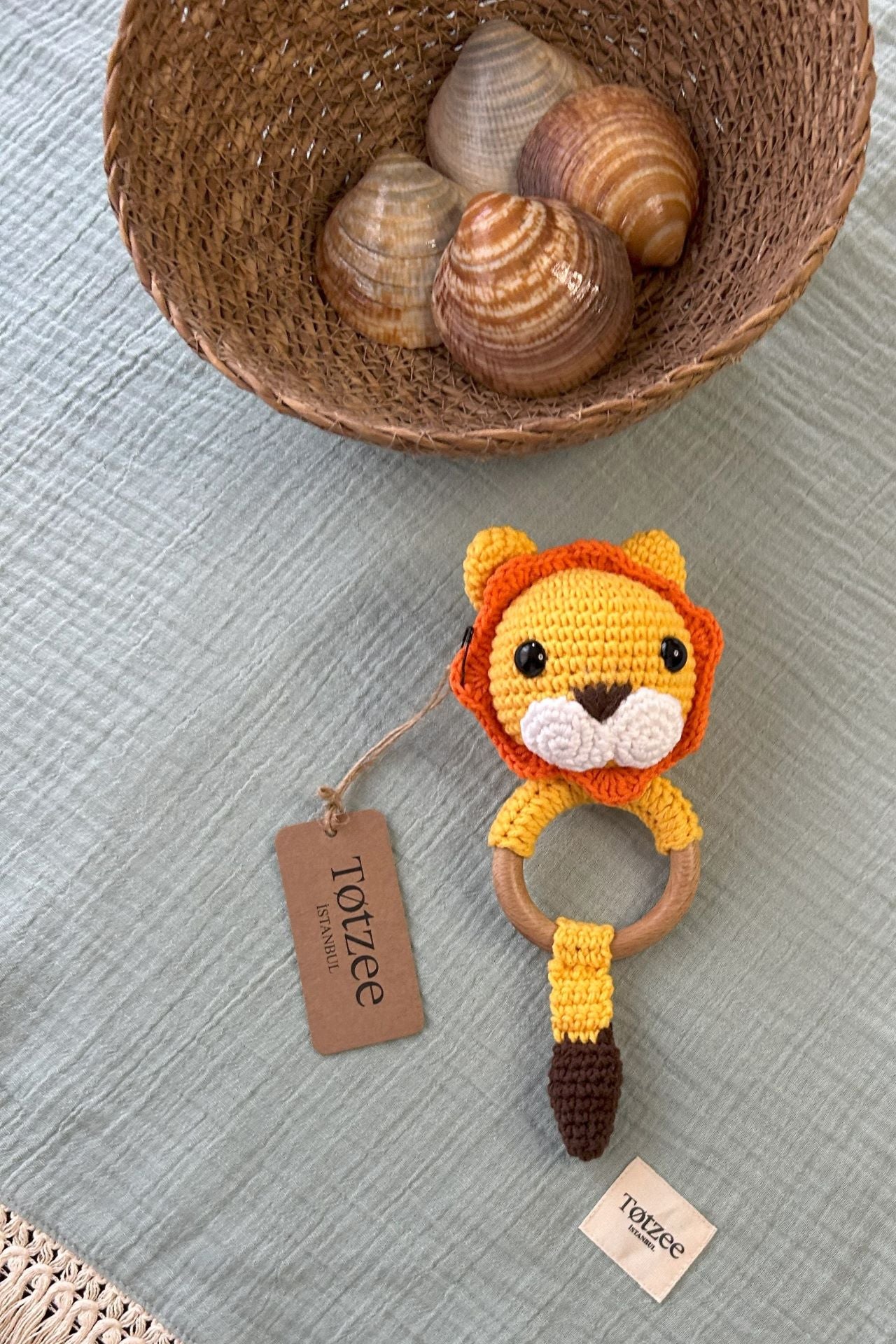 Amigurumi Lion Rattle Yellow – Handcrafted Baby Toy | Totzee