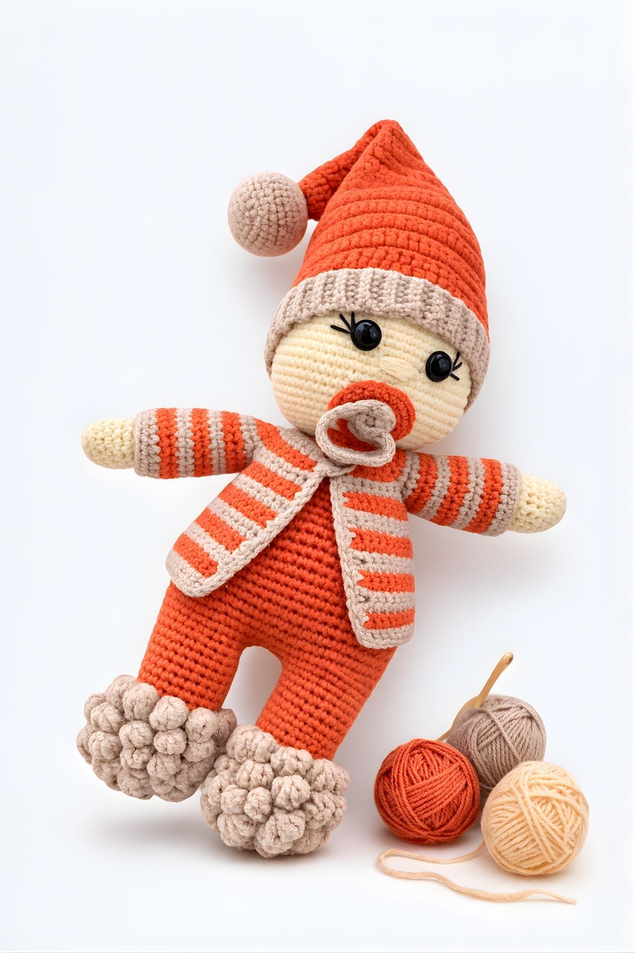 Totzee; Amigurumi Emzikli Bebek Mercan & Bej; Amigurumi Pacifier Doll Coraline & Beige