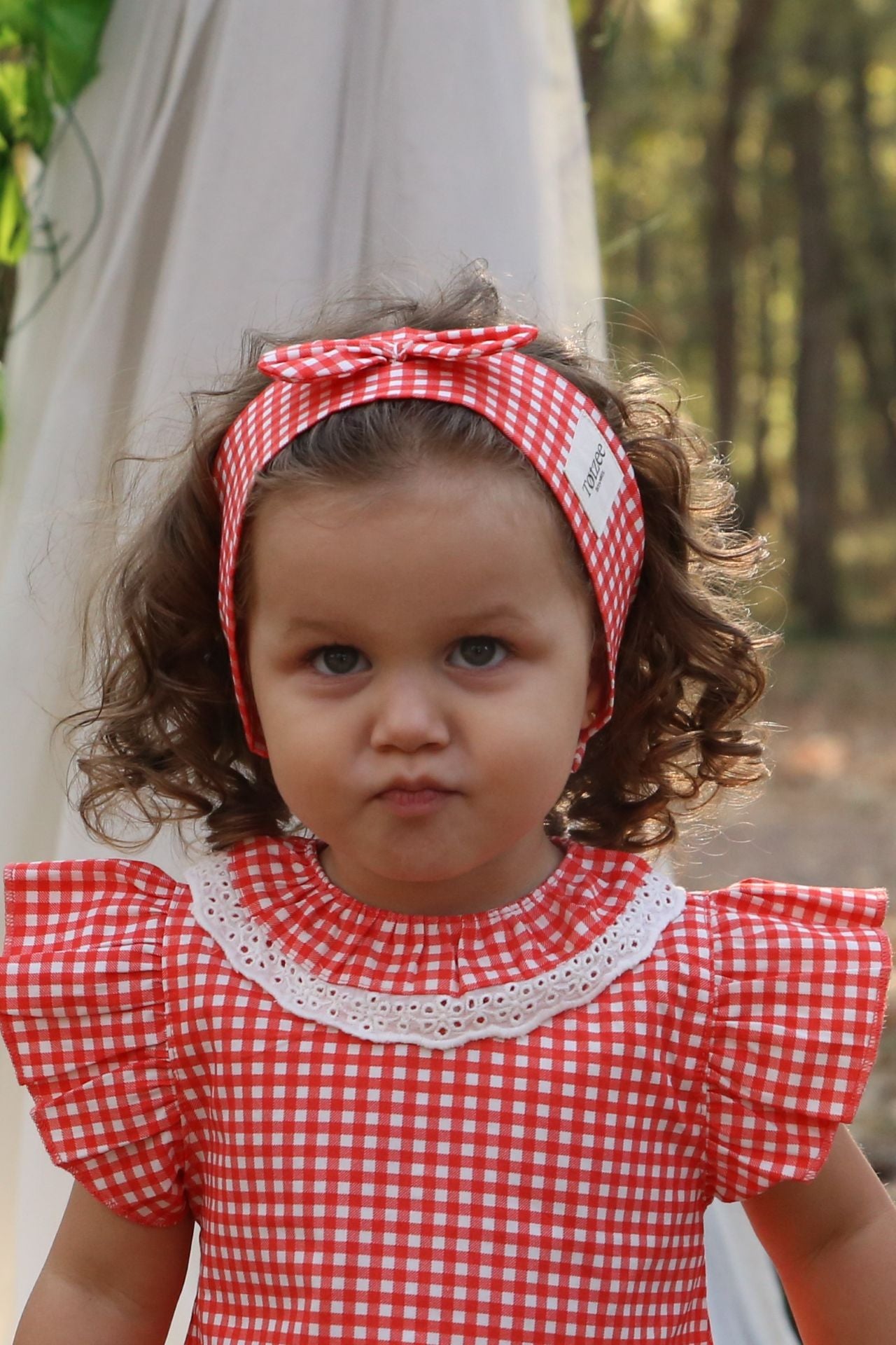 Totzee; Fiyonklu Saç Bandı Mini Ekose Kırmızı & Beyaz; Bow Headband Mini Plaid Red & White