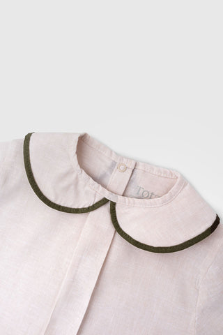 Totzee; Keten Bebe Yaka Pileli Üst Fildişi; Linen Baby Collar Pleated Top Ivory