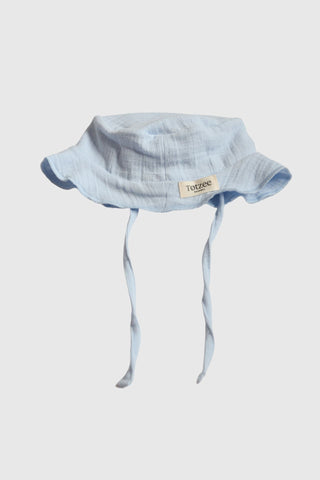 Totzee; Müslin Bucket Bağcıklı Şapka Bebek Mavisi; Muslin Bucket Lace Up Hat Baby Blue