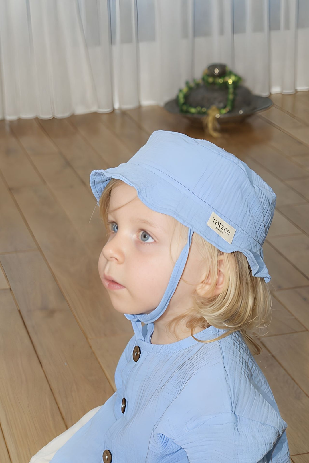 Totzee; Müslin Bucket Bağcıklı Şapka Bebek Mavisi; Muslin Bucket Lace Up Hat Baby Blue