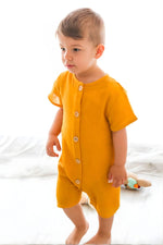Totzee; Müslin Düğmeli Tulum Sonbahar Sarısı; Muslin Buttoned Romper Autumn Yellow