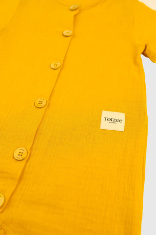 Totzee; Müslin Düğmeli Tulum Sonbahar Sarısı; Muslin Buttoned Romper Autumn Yellow