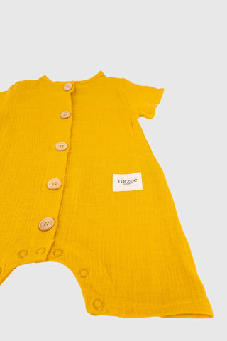 Totzee; Müslin Düğmeli Tulum Sonbahar Sarısı; Muslin Buttoned Romper Autumn Yellow