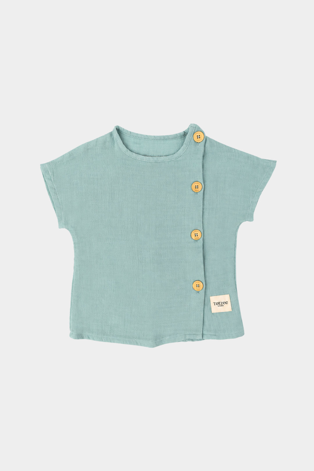 Muslin Side Buttoned Top Cyan – front view