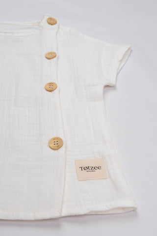 Totzee; Müslin Yandan Düğmeli Üst Ekru; Muslin Side Buttoned Top Ecru