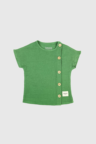Totzee; Müslin Yandan Düğmeli Üst Çimen Yeşili; Muslin Side Buttoned Top Irish Green