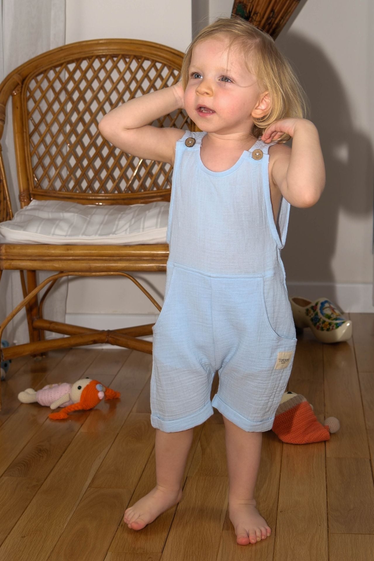 Totzee; Müslin Yandan Cepli Salopet Bebek Mavisi; Muslin Side Pocket Salopettes Baby Blue
