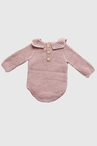 Totzee; Organik El Örgüsü Yakalı Body Lavanta Pembesi; Organic Hand-Knitted Collared Body Lavender Pink