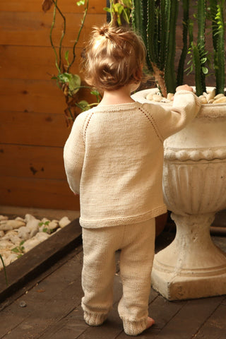 Totzee; Organik El Örgüsü Yüksek Bel Pantolon Antik Bej; Organic Hand-Knitted High Waist Trousers Antique Beige