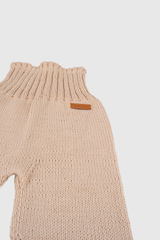 Totzee; Organik El Örgüsü Yüksek Bel Pantolon Antik Bej; Organic Hand-Knitted High Waist Trousers Antique Beige