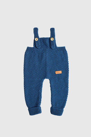 Totzee; Organik El Örgüsü Salopet Indigo Mavi; Organic Hand-Knitted Salopettes Indigo Blue