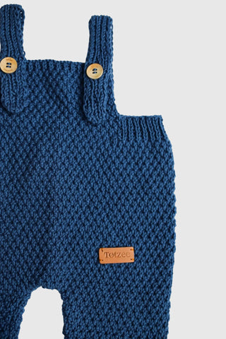 Totzee; Organik El Örgüsü Salopet Indigo Mavi; Organic Hand-Knitted Salopettes Indigo Blue