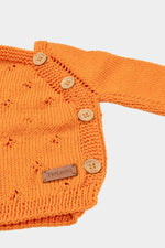 Totzee; Organik El Örgüsü Yandan Düğmeli Hırka Kavuniçi; Organic Hand-Knitted Side-Buttoned Cardigan Pale Orange