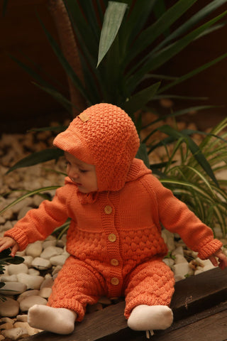 Totzee; Organik El Örgüsü Siperlikli Şapka Şeftali Rengi; Organic Hand-Knitted Visor Hat Peach Colour