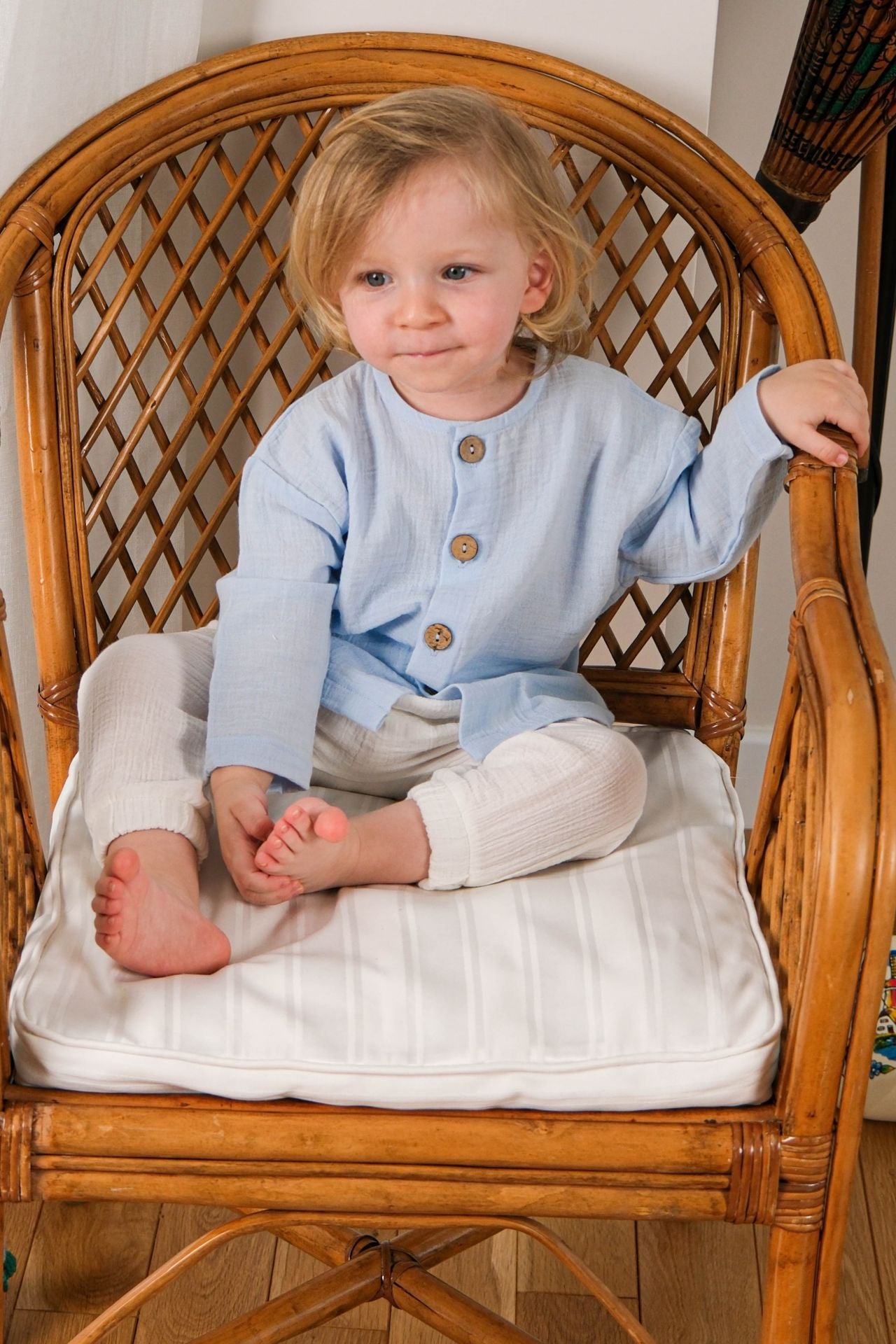 Totzee; Müslin Düğmeli Basic Üst Bebek Mavisi; Muslin Buttoned Basic Top Baby Blue