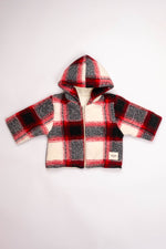 Totzee; Kapüşonlu Mont Ekose Kırmızı & Krem; Hooded Coat Plaid Gray & Cream