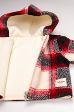Totzee; Kapüşonlu Mont Ekose Kırmızı & Krem; Hooded Coat Plaid Gray & Cream
