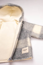Totzee; Kapüşonlu Mont Ekose Gri & Krem; Hooded Coat Plaid Reb & Cream