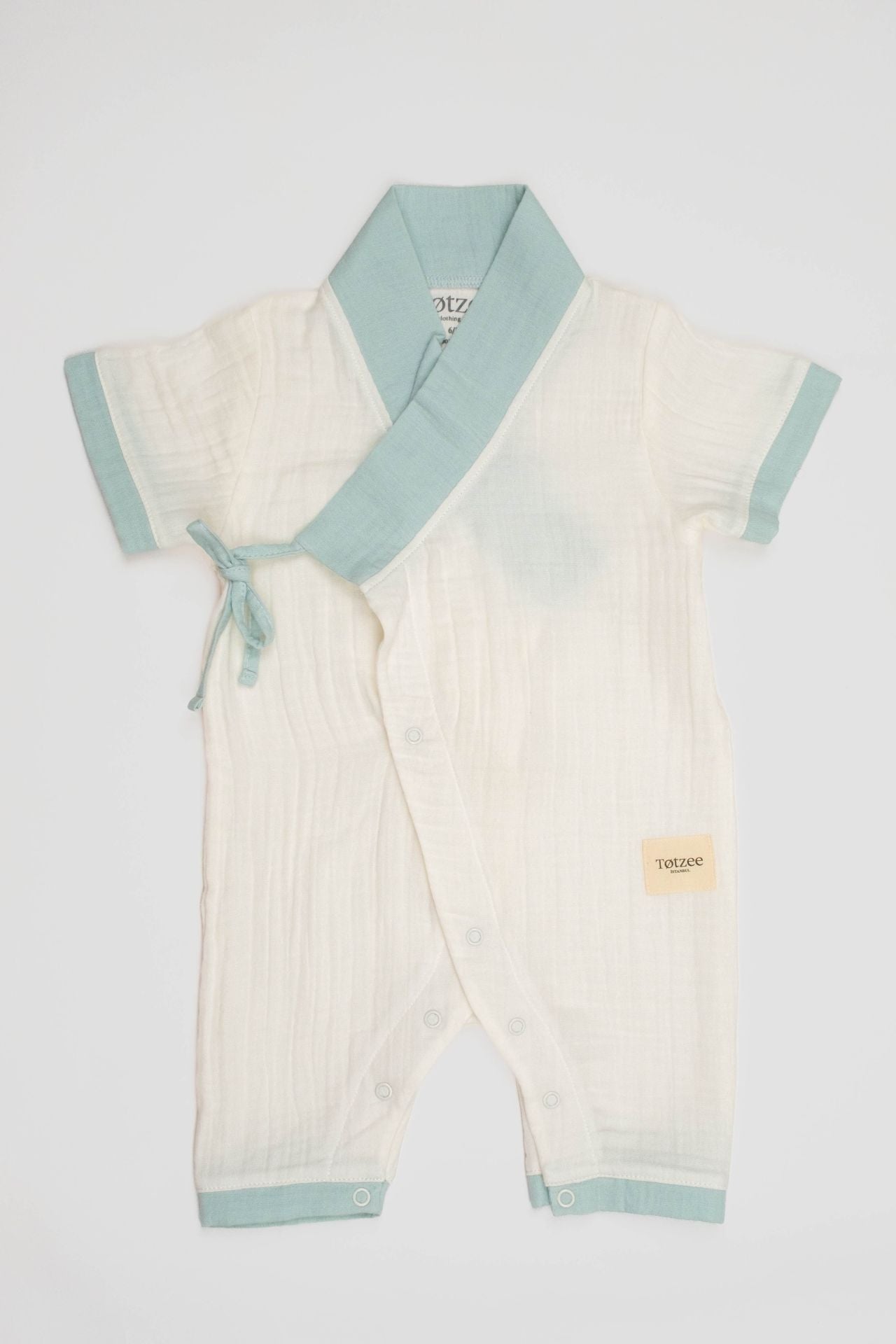 Totzee; Müslin Uzun Kimono Tulum Ekru & Camgöbeği; Muslin Long Kimono Jumpsuit Ecru & Cyan