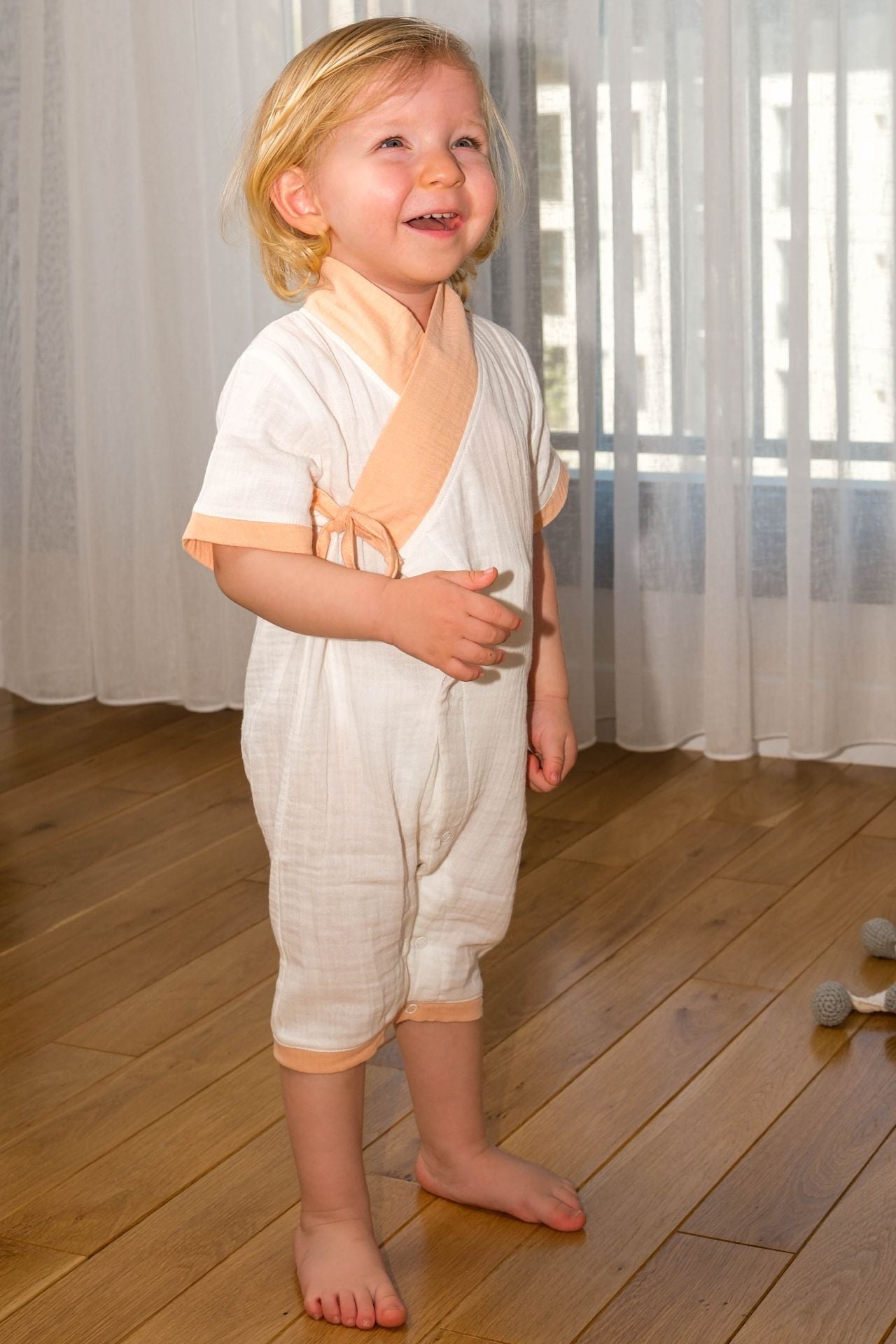 Totzee; Müslin Uzun Kimono Tulum Ekru & Somon; Muslin Long Kimono Jumpsuit Ecru & Salmon