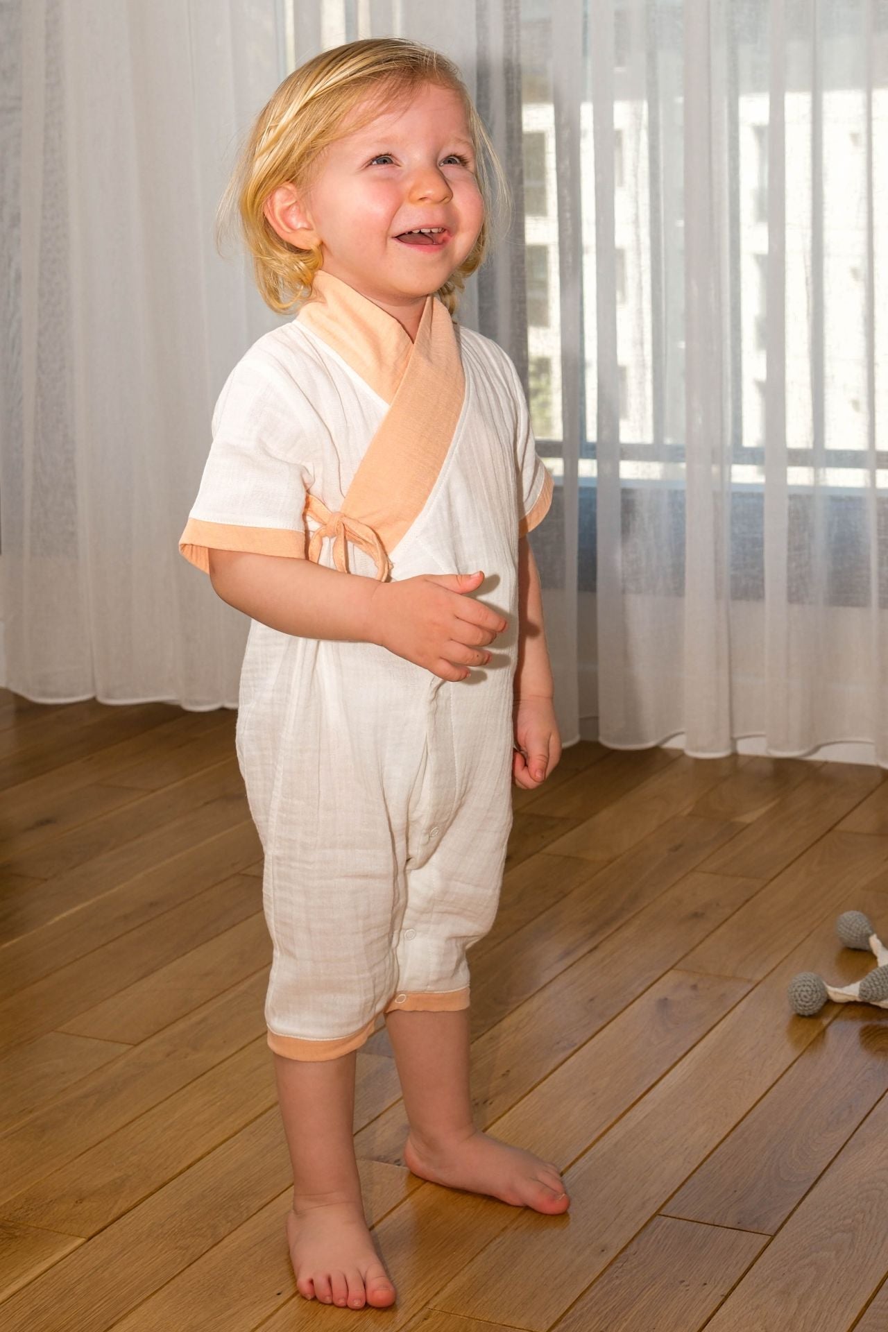 Totzee; Müslin Uzun Kimono Tulum Ekru & Somon; Muslin Long Kimono Jumpsuit Ecru & Salmon