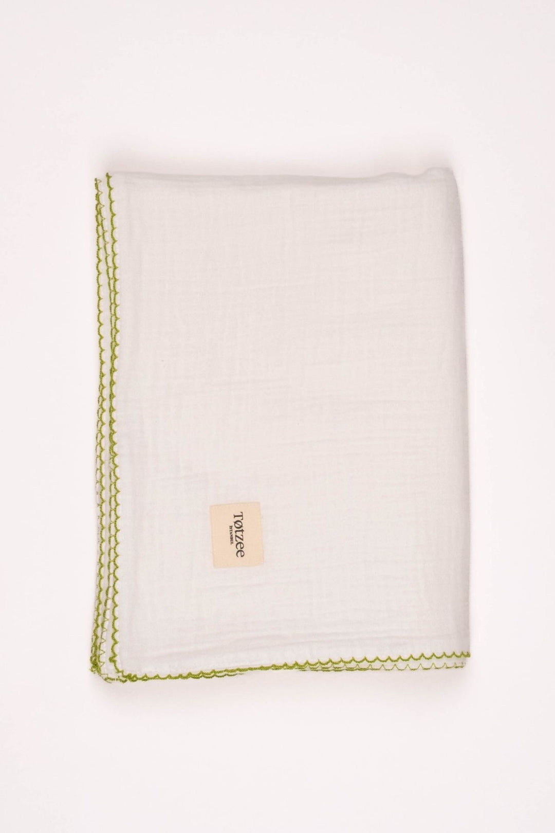 Totzee; Müslin Yenidoğan Yeşil Kroşeta Detaylı Pike Ekru; Muslin Newborn Green Crochet Detail Baby Blanket