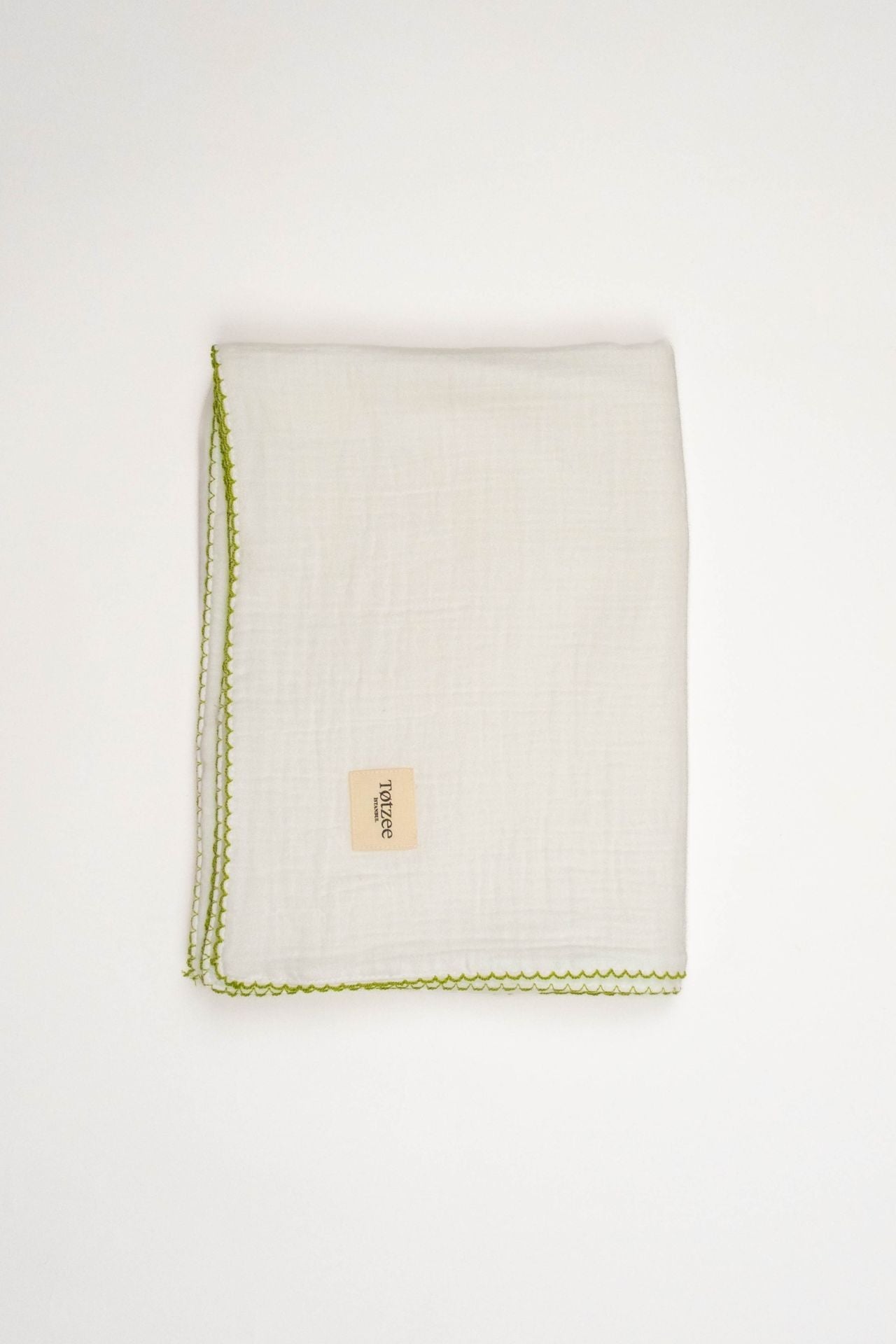 Totzee; Müslin Yenidoğan Yeşil Kroşeta Detaylı Pike Ekru; Muslin Newborn Green Crochet Detail Baby Blanket