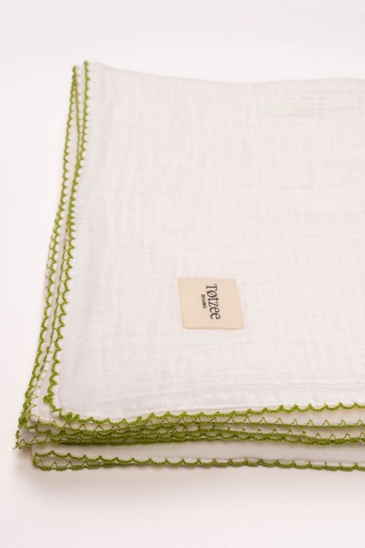 Totzee; Müslin Yenidoğan Yeşil Kroşeta Detaylı Pike Ekru; Muslin Newborn Green Crochet Detail Baby Blanket