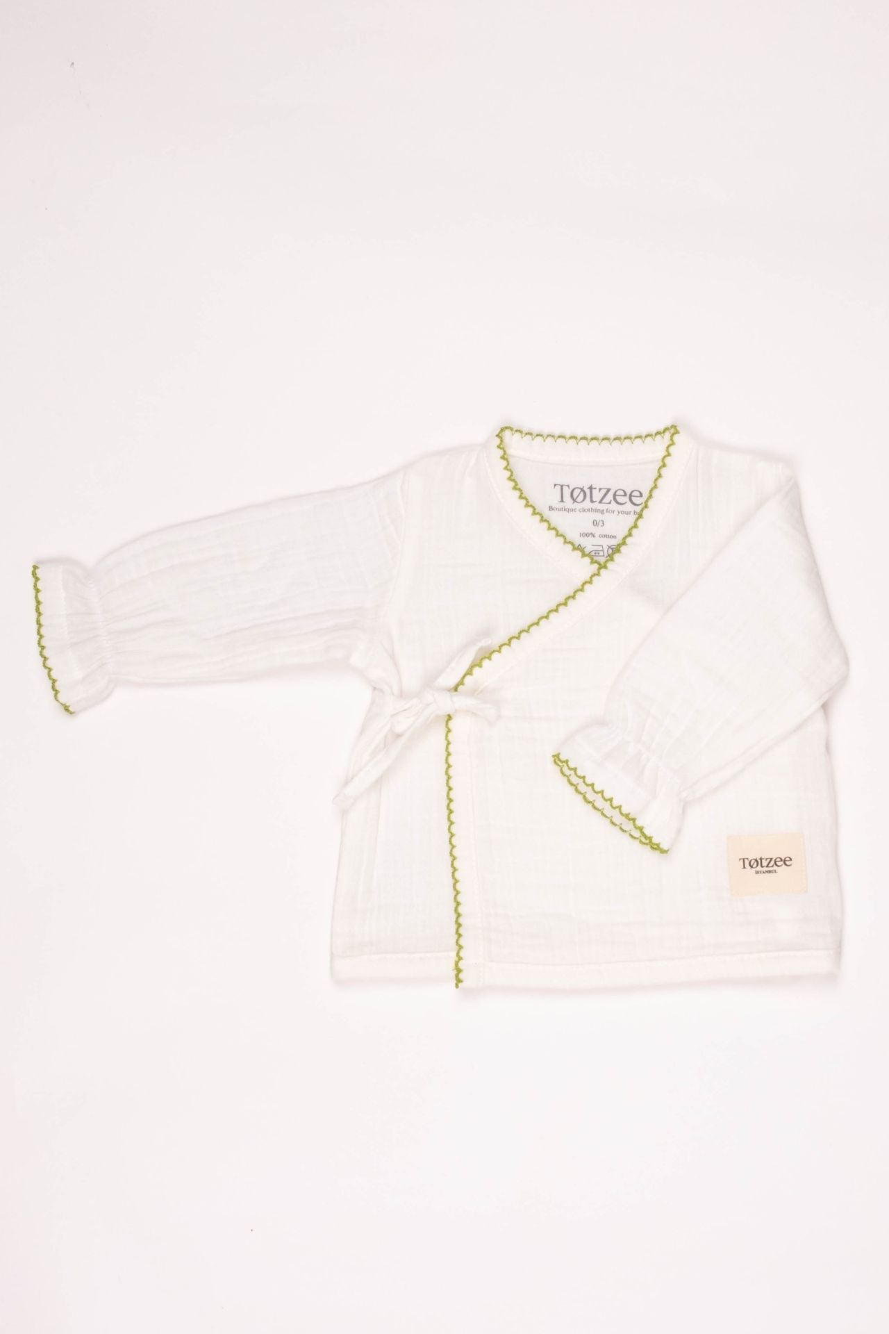 Totzee; Müslin Yenidoğan Yeşil Kroşeta Detaylı Üst; Muslin Newborn Green Crochet Detail Top
