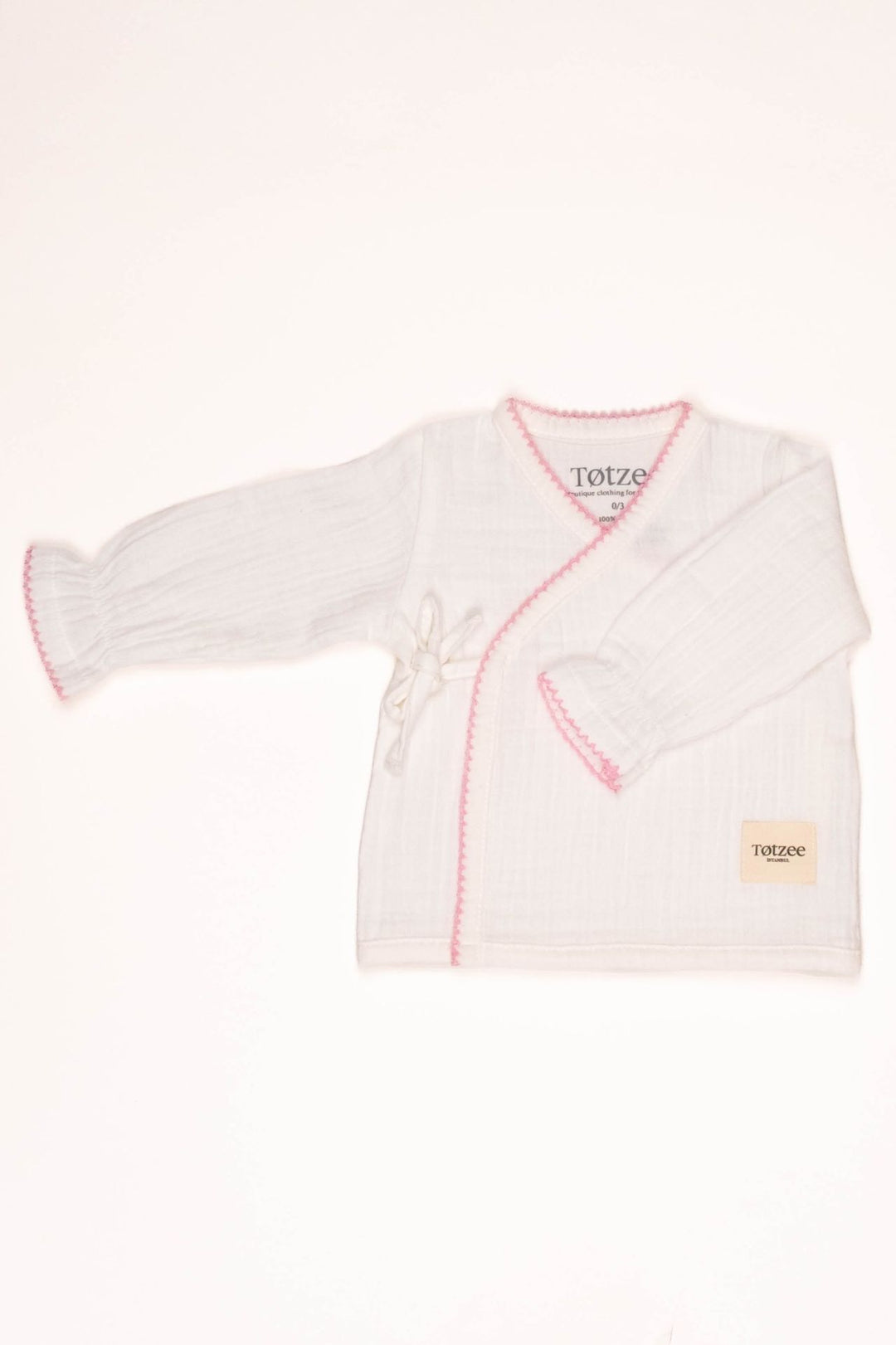 Totzee; Müslin Yenidoğan Pembe Kroşeta Detaylı Üst Ekru; Muslin Newborn Pink Crochet Detail Top