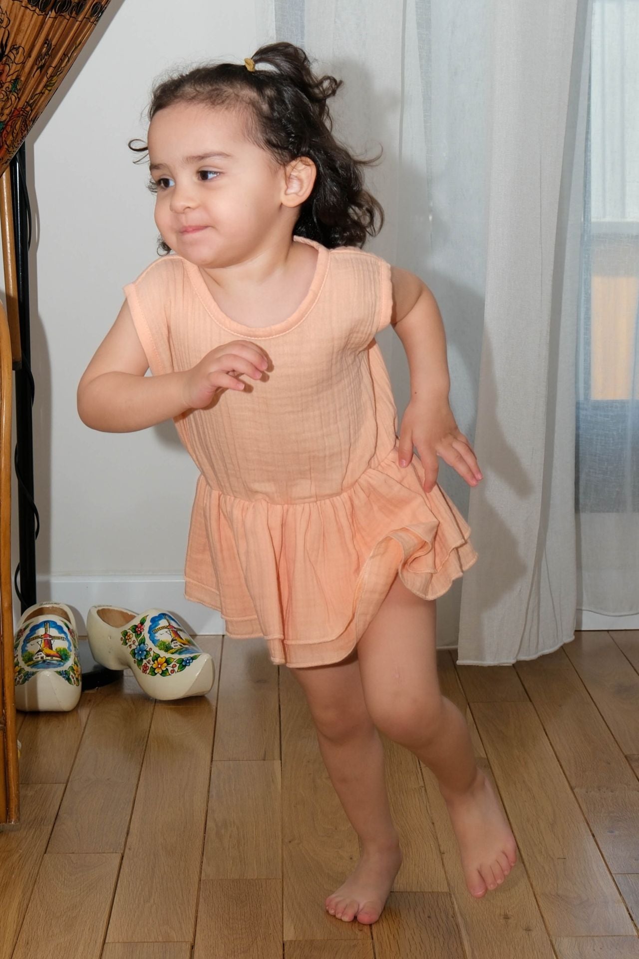 Totzee; Müslin Alttan Çıtçıtlı Fırfırlı Elbise Somon; Muslin Ruffle Baby Girl Romper Dress Salmon